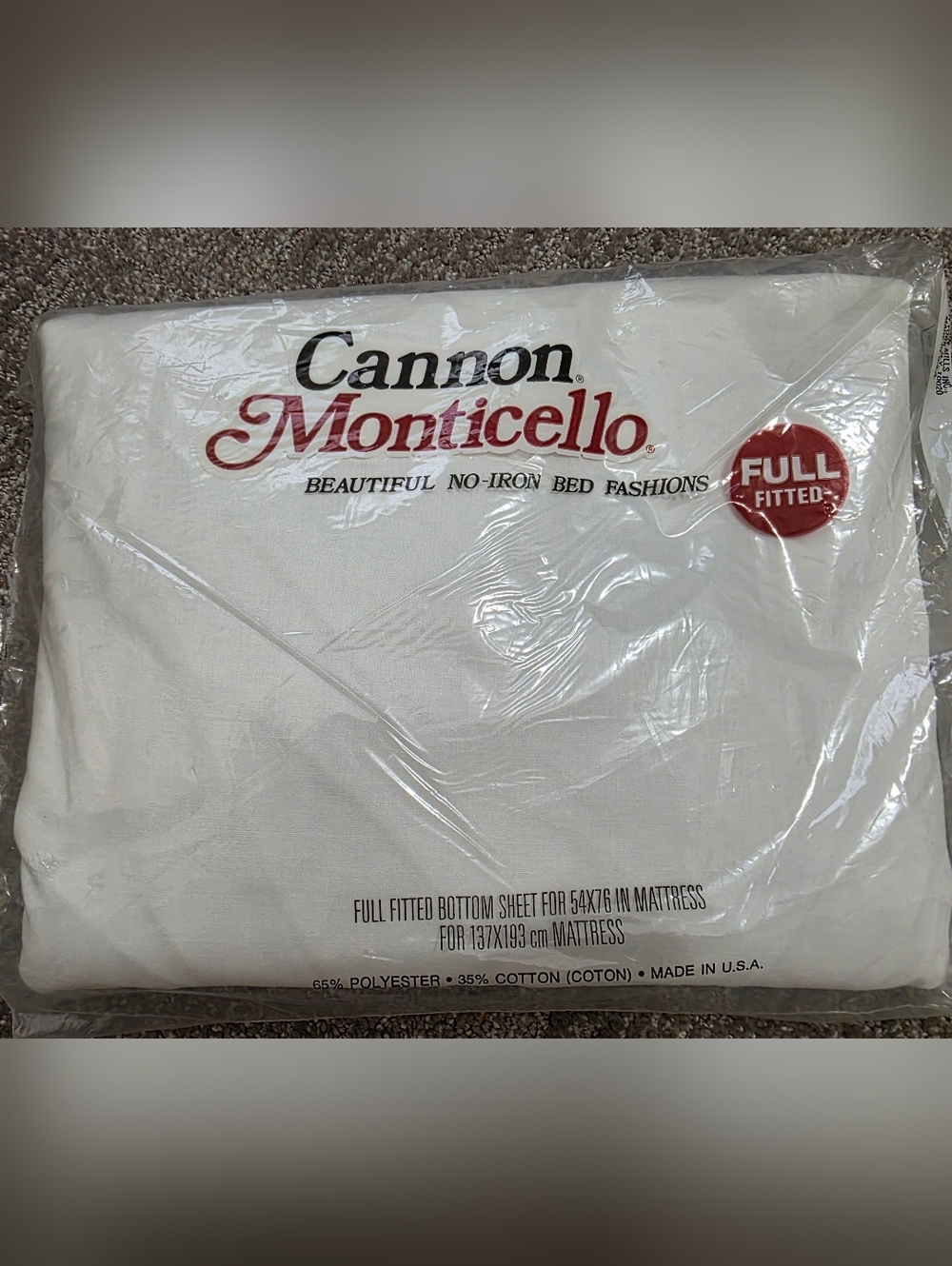 New Vintage Cannon Monticello Full Fitted Bottom Sheet White No Iron Cottagecore